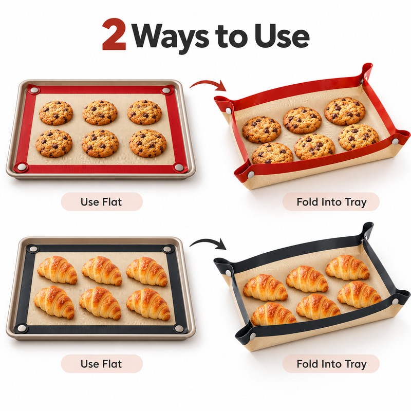 Reusable Silicone Baking Mat for Oven Baking – Nonstick, Snap-Corner