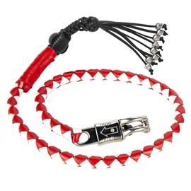 Dream Apparel 42" Motorcycle Get Back Whip Genuine Leather Biker Whip for Handlebar, Motorcycle Whip with Fringes and Skulls, Red and White
