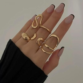 Gold Chunky Rings Set for Women Stacking Ring Silver Adjustable Rings Set Minimalist Statement Women Ring Jewelry
