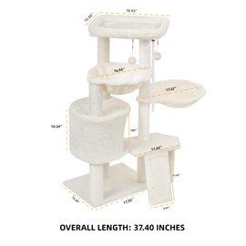 Wang Xin Three Layer Cat Tree with Cat Condo Scratch Pad and Two Hammocks,Beige