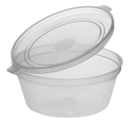 ARH Catering Supplies 100 Pack 2oz Plastic Pots With Hinged Lids - Disposable Or Reusable Leak Proof Clear Deli Sauce Pots/Containers