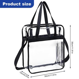 LoNinLoAn Clear Tote Bag, Clear Crossbody Bag, PVC Waterproof Transparent Bag, Adjustable Shoulder Strap with Zipper Closure for Stadium, Work, Sports Games, Concert(30 x 30 x 15 CM)