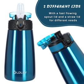 OLDLEY 350ml/12oz Kids Stainless Steel Water Bottle with Straw for School with 2 Different Lid Metal Vacuum Insulated Water Bottles Small Flask for Boys Girls Toddler Children Hot Cold Drinks BPA Free