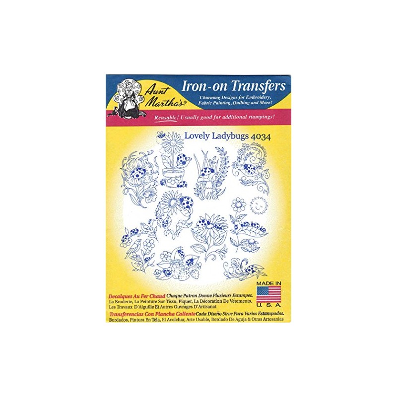 Lovely Ladybugs Aunt Martha's Hot Iron Embroidery Transfer