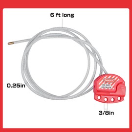 RealPlus Lockout Tagout Cable Lock, 1/4" x 6ft Adjustable Cable Lockout Vinyl Coated, Pack of 4