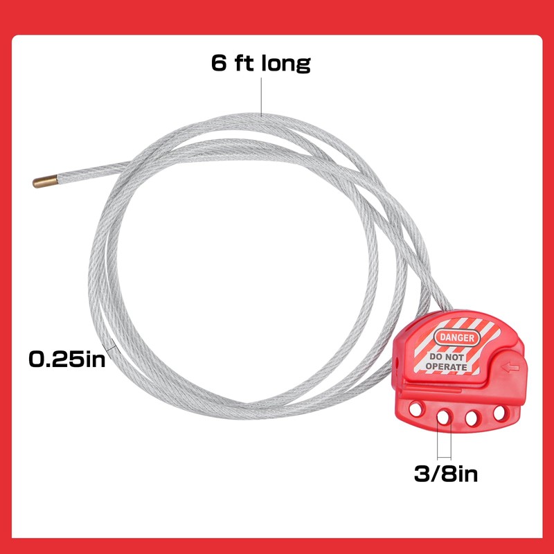 RealPlus Lockout Tagout Cable Lock, 1/4" x 6ft Adjustable Cable