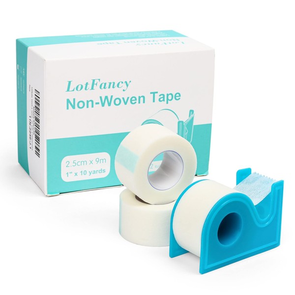 LotFancy Medical Tape,12Rolls 1inch x 10Yards, Surgical Paper Tapes, Wound First Aid Tape, 2 Dispensers Included