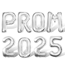 Prom Balloons 2025 Banner Sliver 40 inch Mylar Prom Letter Balloons Send Off Backdrops Decorations 2025 for Graduation Party Photoshoot Retirement Class of 2025 Congrats Grad Party Supplies