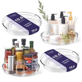 LAMU 4 Pack 10.6in Lazy Susan Organizer, Clear Lazy Susan Turntable for Cabinet, Refrigerator, Table Top, Kitchen, Bathroom, Pantry Organizers and Storage