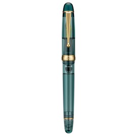 Asvine V126 Vacuum Filling Fountain Pen Transparent Teal Acrylic, Medium Nib Large-Capacity with Gift Case