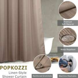 Taupe Extra Long Shower Curtain: 96 Inch Linen Textured Khaki Beige Tan Water Repellent Washable Polyester Fabric Shower Curtains for Bathroom - Simple Elegant Bath Curtain Liner - 72x96