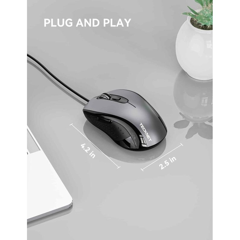 TECKNET Ergonomic 3600 DPI USB Wired Mouse - Color: Black