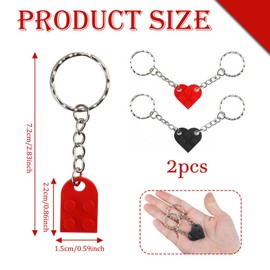 Love Heart Keychain Keyring Valentines Birthday Gift, 2PCS Love Heart Keychain Set, Two Heart Keychain Couple Keyrings Valentine's Day Birthday Gift for Girlfriend Boyfriend, Black & Red, NO Gift Box