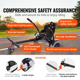 Happybuy Hoverboard Seat Attachment, Compatible with 6.5" 8" 8.5" 10" Hoverboards, LED Lights, Adjustable Frame, 220 LBS Capacity, Go Kart Accessory for Kids & Adults