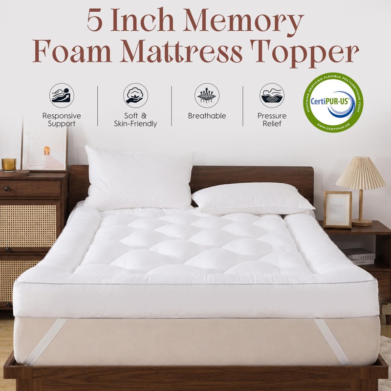 5 Inch Twin Size Memory Foam Mattress Topper, Breathable Cooling