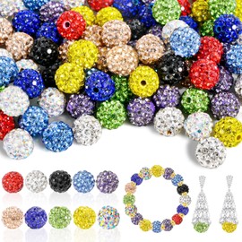 100pcs 10mm Rhinestone Beads for Jewelry Making,Full of Diamonds Round Disco Beads Bulk,Clay Bead for Crafting,Rhinestone Clay Beads for Baseball Necklace Bracelet Holiday Decorations (10 Colors)
