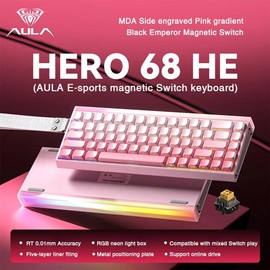 Aula Hero 68HE Magnetic Switch Gaming Keyboard, 60% Layout Wired Mechanical Keyboard with Adjustable Actuation, RGB Backlit, Side Printed PBT Keycaps, Rapid Trigger Mode, 8K Hz Polling Rate (Pink)