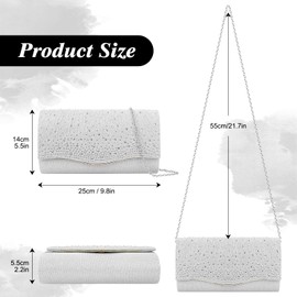 BELICOO Clutch Bag for Women, Sequin Envelope Handbag Evening Bags with Detachable Chain, Elegant Clutches for Wedding Bridal Prom Party(Silver)