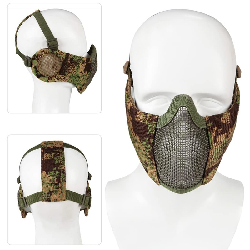 Yzpacc Airsoft Mask with Glasses, Foldable Half Face Airsoft Mesh