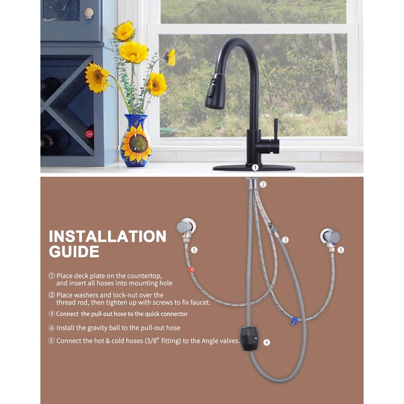 Bronze Kitchen Faucet with Sprayer, WOWOW Stainless Steel Kitchen Sink