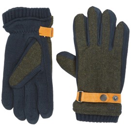 camel active Men's Wool Effect Leather Strap Gloves, dark green
