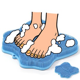 Komriland Foot Odor Eliminating Foot Odor & 3D Foot Wash Mat, Foot Brush, Foot Brush Partition, Exfoliating Bathroom, Bath, Suction Cup Included, Hook Mounting Hole Included (Blue)