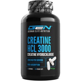 Creatine HCL - 180 Capsules - High Dose with 3000 mg - Pure Creatine Hydrochloride - High Absorption - High Bioavailability - Vegan
