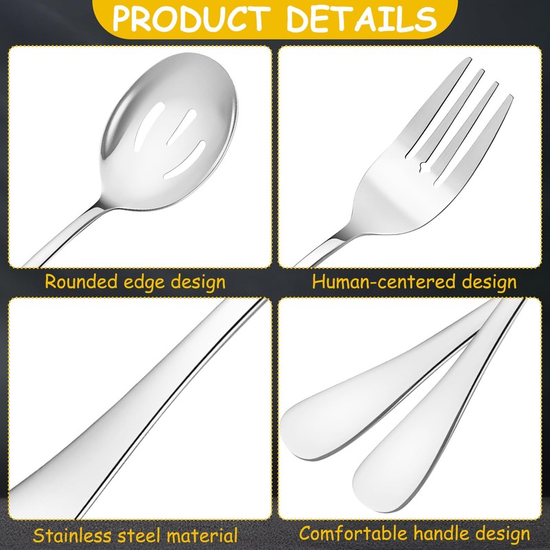 12 Pcs Silver Serving Utensils Set - Stainless Steel Large