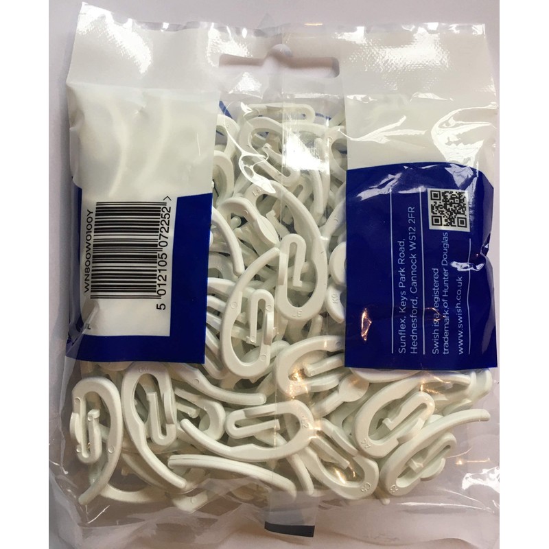 Swish Curtain Hooks, White, 100 Retail Pack