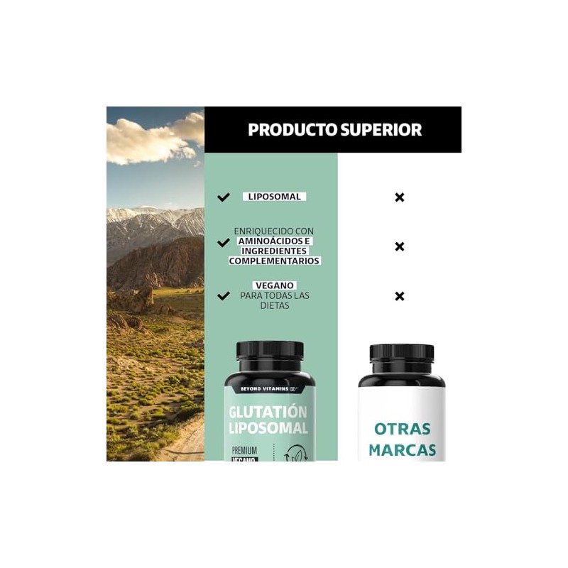 Beyond Vitamins | L-Glutation Liposomal Reducido | Potenciado con L-Glutamina,