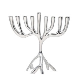 Yair Emanuel Modern Tree of Life Hanukkah Menorah - Contemporary Aluminum Design - Three Fits Standard Hanukkah Candles (8 Inch)
