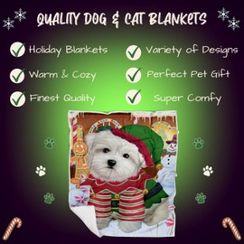 Maltese Dog Blanket - Christmas Gingerbread Elf - Super Soft & Warm Pet Theme for Sofa or Bed, Warm Fleece, Sherpa or Woven Material, for Dog Lovers 60x80 Fleece