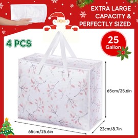 4PCS Christmas Wreath Storage Container, 25" Large Moving Bags Garland Container Clear Storage Bags with Handles Zippers Clear Christmas Storage Bags for Xmas Seasonal Holiday Wreath Storage Wrapping