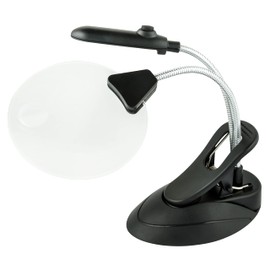 WITHit Table Magnifier with Light and Stand, 4” Lens, Black – 2X Magnifier with 4X Bubble, LED Magnifying Glass for Reading, Removeable Clip/Table Stand and USB Cord Included