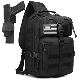 ATBP Tactical Crossbody Sling Backpack Militray Shoulder Holster Bag For Men Chest Pack Hiking Daypack 15L, Black With Holster, Sling Backpacks