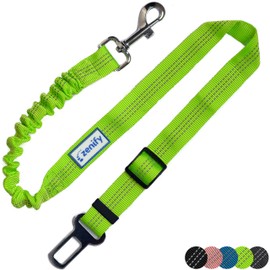 Zenify Dog Car Seat Belt Seatbelt Lead Puppy Harness - Extendable Bungee Adjustable Carseat Clip Buckle Leash for Dogs Puppies Pets Travel - Pet Safe Collar Accessories Supplies Truck Safety (Green)