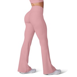 HEGALY Women's Flare Yoga Pants - Crossover Flare Leggings Buttery Soft High Waisted Workout Casual Bootcut Pants Grey Pink