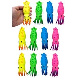 Squish and Stretch Squid (2 Pack Random Color Pick) (6 Inch) Rubber Squeeze Fidget Toy Includes Green, Pink, Yellow, and Blue (2)