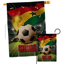 World Cup Ghana Burlap Garden House Flags Set Sports Soccer Game Goal Ball Football Entertainment Activity Physical Small Decorative Gift Yard Banner Double-Sided Made In USA 28 X 40