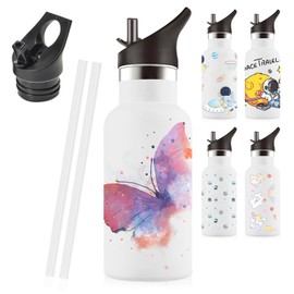 Water Bottle, 11.8 fl oz (350 ml), Includes Straw, For Sports Drinks, Cold Insulation, Stainless Steel, Insulated, Slim, Thin, Lightweight, Slim, Handle, Compact, Petite, Portable, For Girls, Children