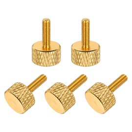 sourcing map 5 Pcs M3x10mm Flat Head Knurled Thumb Screws, Solid Aluminum Alloy Fully Threaded Thumbscrew Bolts Fasteners for PC Computer Cases Graphics Card, Gold