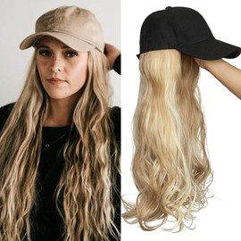 Tess Women's Long Wavy Synthetic Hair Extensions with Black Baseball Cap, Full Hair Extensions, 16 Inches (40 cm), 290 g