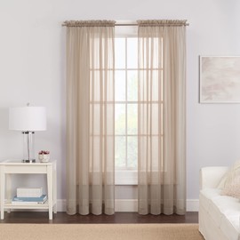 Pairs to Go Victoria Voile Modern Sheer Rod Pocket Window Curtains for Living Room (2 Panels), 59 in x 95 in, Taupe