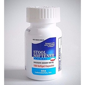 SDA Laboratories Docusate Sodium 100mg, 100 Count Softgel Capsules (Pack of 2)