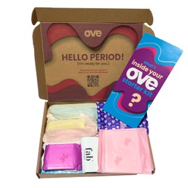 Ove Period Starter Kit, Menstruation Starter Kit for Teens/Girls, Perfect First Period Kit, Contains Sanitary Towels/Pads, Tampons, Panty Liners, Sanitary Bags, Period Booklet/Information