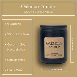 Becky Home 9oz Scented Candle for Men, Oakmoss Amber Scented, Men Scented Candle, Long Lasting Masculine Scents, Natural Coconut Jar Candle for Home, Bacehlor Pad Decor, The Perfect Mens Gift