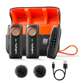 hohem MIC-01 Wireless Lavalier Microphone, Noise Cancellation,48kHz 328ft Range, 20 Hours Battery, Wireless Microphone for Android, PC, Camera, Video Recording (2TX + 1RX + Charging Case)