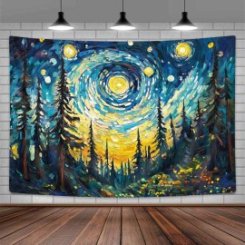 bcsewcg 39"x59" Forest Tapestry, Nature Tree Blue Starry Night Oil Painting Tapestry