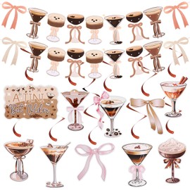 Haiabei 22Pack Espresso Martini Bow Party Hanging Swirl Decor A Tini Bit Older Birthday Decorations Tini Bar Party Ceiling Streamers for Martini Bow Themed Birthday Bachelorette Bridal Shower