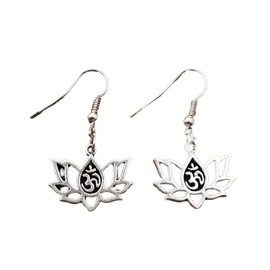 EXINOX Traditional Buddhist Earrings with OHM Om Aum Pendant: Lotus Yoga: Women: Silver-Plated, Metal